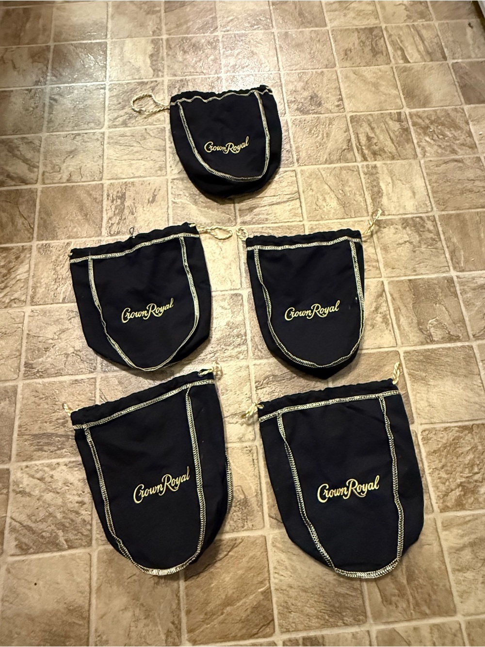 Crown Royal Black Drawstring Bags — Black with Gold Trim (Set of 5)